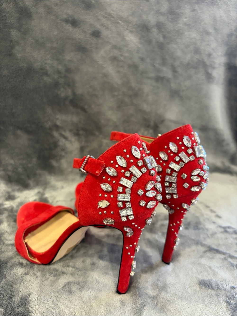 BCBGeneration Red Jeweled Suede High Heel Sandals